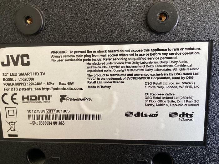 JVC 32 inch LED SMART Television with USB, 2 HDMI, PC Connection port, WIFI connectivity, etc (Boxed / Like New)