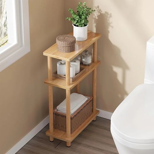 Slim Small Table, 3 Tier End Table Living Room, 40x18x61.5cm, Modern Thin Side Table for Living Room, Bedroom, Sofa, Small Nightstand with Magazine Rack, Save Space, Nature