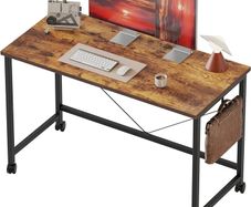 100 cm Computer Desk With Wheels, Gaming Desk for Small Spaces, Modern Simple Style Desk for Home Office, Study Student Writing Desk,Brown
