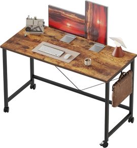 100 cm Computer Desk With Wheels, Gaming Desk for Small Spaces, Modern Simple Style Desk for Home Office, Study Student Writing Desk,Brown