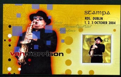 2004 Ireland Stampa Public Souvenir Van Morrison Commemorative Stamp Miniature Sheet Overprinted for Stampa Mint Never Hinged (MNH)