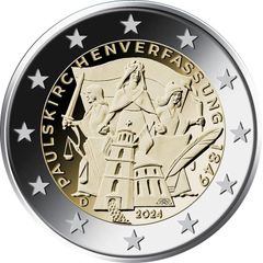 Germany 2 Euro Commemorative Coin 2024 - 175th Anniversary the St. Paul's Church Constitution . All 5 mints available (ADFGJ). Uncirculated.