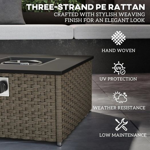 Rattan Gas Fire Pit Table for Garden 13 KW Smokeless Propane Fire Pit with Lid