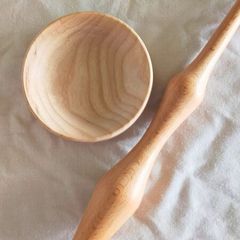 Wood Turned by Hand Supported Goddess Phang Reclaimed Irish Wood Fiber Craft Spindle with Spinning Handmade Craft Wood Bowl Made in Ireland