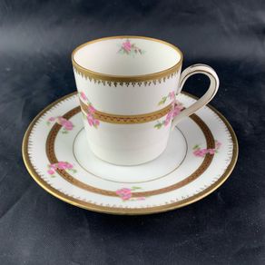 Antique Pink Rose Garland Demitasse Cup and Saucer