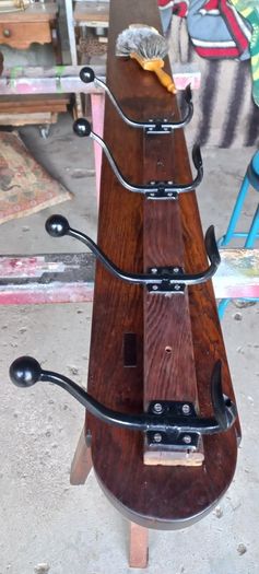 Oak and Iron Antique Coat Hang set of 4 hooks Original to go on the wall or back of door very solid