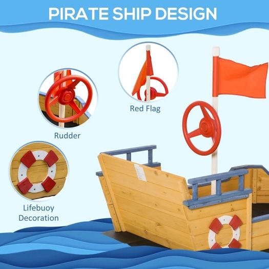 Wooden Sandpit Children Sandbox Pirate Ship Sandboat Outdoor Backyard Playset Play Station (FREE SHIPPING)