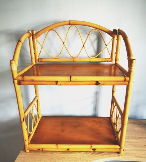 Vintage Rattan Bamboo coffee table and display stand