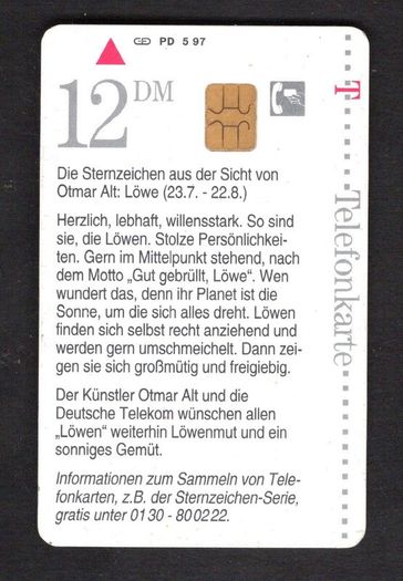 1997 Germany 12DM Otmar Alt Tierkreiszeichen (Zodiac Sign Leo) (Siemens - S5 (Module 33)) Call card