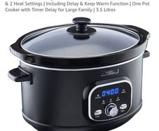 Cooks Professional Digital Slow Cooker | Slow Cookers with Glass Lid & 2 Heat Settings | Including Delay & Keep Warm Function | One Pot Cooker with Timer Delay for Large Family | 3.5 Litres