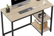 Computer Desk 100cm with 2-Tier Shelves Sturdy Home Office Desk with Large Storage Space Modern Gaming Desk Study Writing Laptop Table for Small Spaces, Oak