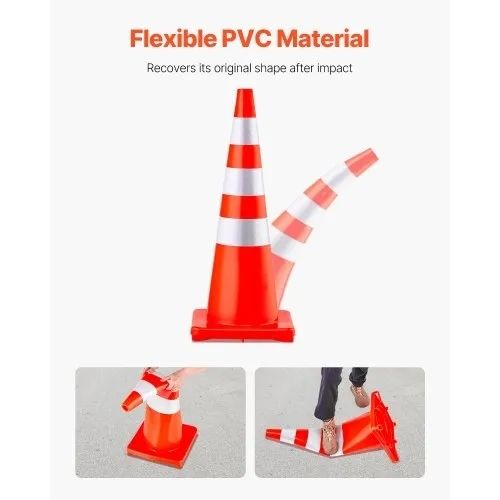 Safety Cones, 6 x 36" Traffic Cones, PVC Orange Construction Cones, Reflective Collars Traffic Cones with Weighted Base Used for Traffic Control, Driveway Road Parking and School Improvement