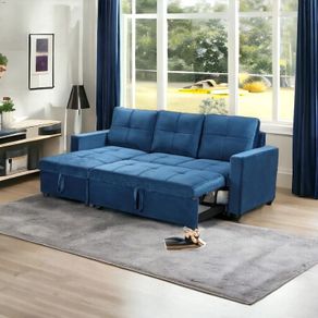 Blue Velvet Corner Sofa Bed with Storage - Free Delivery Ireland