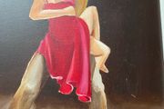 A dramatic figurative painting of two tango dancers