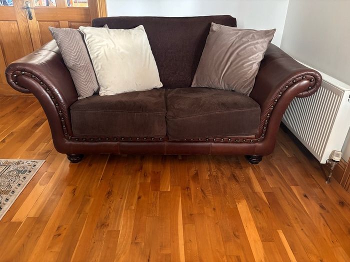 Brown Leather & Fabric 3-Seater Sofa