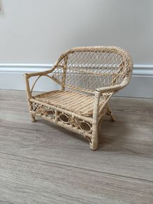 Vintage Mini Rattan Wicker Love Seat Couch for Dolls