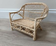 Vintage Mini Rattan Wicker Love Seat Couch for Dolls