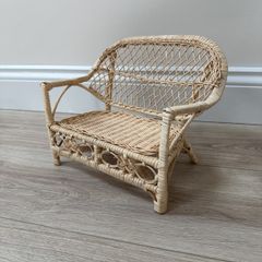 Vintage Mini Rattan Wicker Love Seat Couch for Dolls