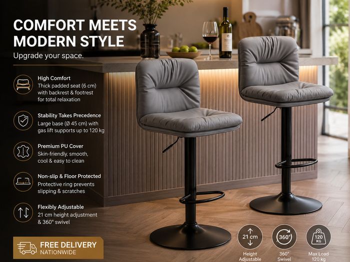 Bar Stool Set of 2 360 Swivel Black