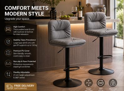 Bar Stool Set of 2 360 Swivel Black