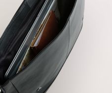 Black leather messenger bag