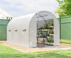 Large Galvanised Steel Frame Outdoor Poly Tunnel Garden Walk-In Patio Greenhouse 3.5 x 2 x 2 m