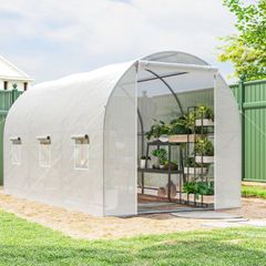 Large Galvanised Steel Frame Outdoor Poly Tunnel Garden Walk-In Patio Greenhouse 3.5 x 2 x 2 m