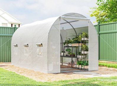 Large Galvanised Steel Frame Outdoor Poly Tunnel Garden Walk-In Patio Greenhouse 3.5 x 2 x 2 m