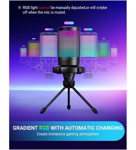 FIFINE AmpliGame A6V RGB USB Gaming Microphone USB Condenser Mic for PC, PS5.