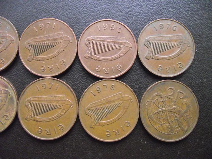 10 Irish 2 pence coins (1971-1996)