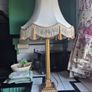 Tall lamp Vintage Gold metal Neoclassical  column lamp with silk called fringed tassled shade Image 2