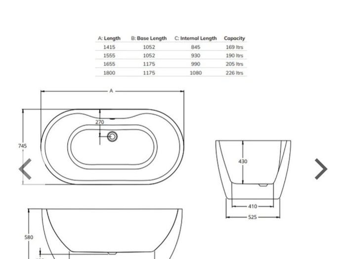 Freestanding Bath Brand New SONAS Andrea 1415mm