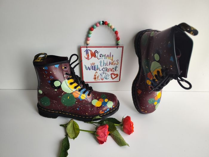 Dr Martens 1460 Pascal splash paint splatter 8 hole red boots UK6.5 EU40 US8.5