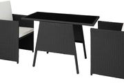 _Folding Polyrattan Set for 2 People 2 Chairs and 1 Table with Glass Top