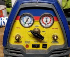 HVAC Refrigerant Recovery Set Up - Machine, pump, manifold and cylinder