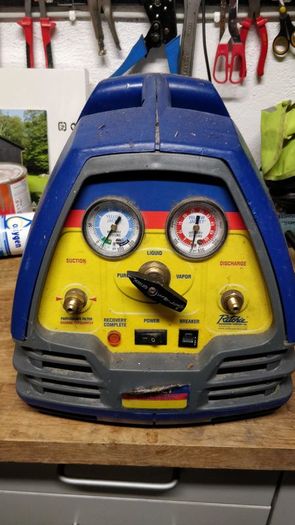 HVAC Refrigerant Recovery Set Up - Machine, pump, manifold and cylinder