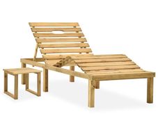 Garden Sun Lounger with Table Impregnated Pinewood