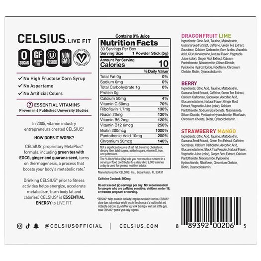 Celsius Live Fit Essential Energy Powder Sticks 30-Pack  American Import