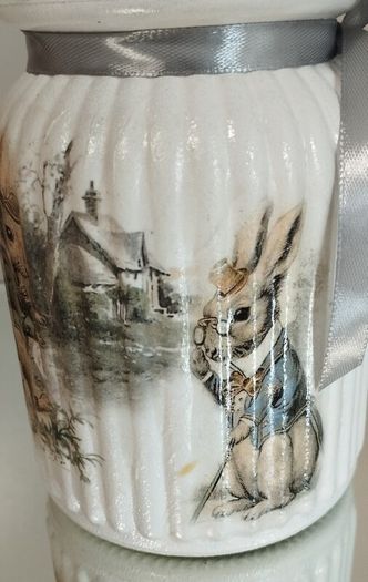 Handmade Beautiful Bunnies egg, candle and jar