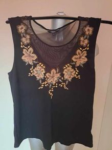 Next black embroidered mesh top size UK14 EU42 Perfect condition Postage included
