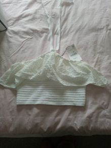 Zara ladies crop top size large beige white