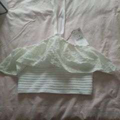 Zara ladies crop top size large beige white