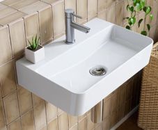 Bathroom Ceramic Wash Basin Sink White, 46x31cm) - Countertop or Wall Mounted Rectangular Basin,Slim Edge & Storage Ledge Design White, 46  31cm