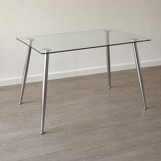 Modern Glass Table with Chrome Steel Frame