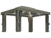 Gazebo with Curtain and String Lights 4x3 m Taupe