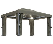 Gazebo with Curtain and String Lights 4x3 m Taupe