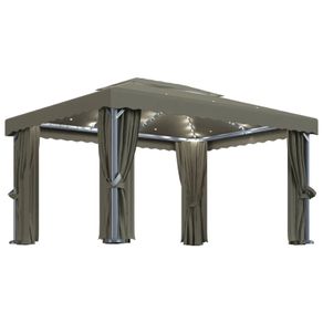 Gazebo with Curtain and String Lights 4x3 m Taupe