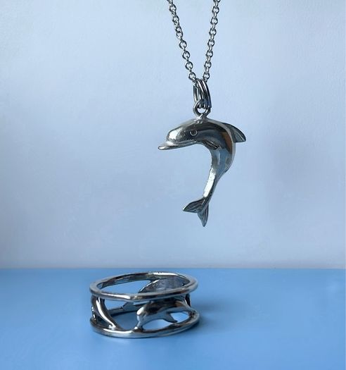 Silver dolphins set (ring and necklace)