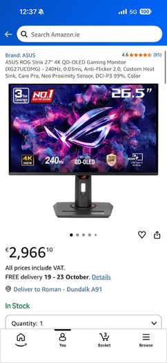 Asus Oled 4k 240hz 27"