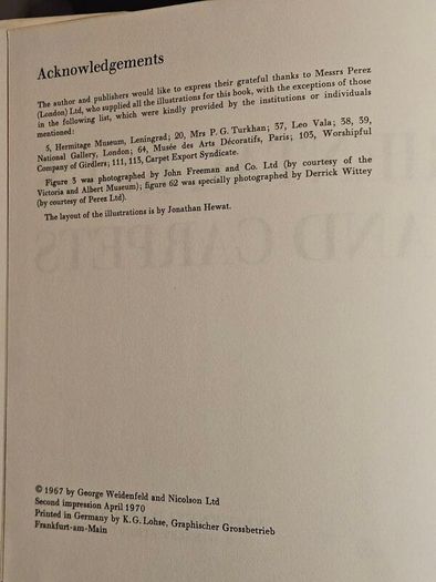 Oriental Rugs And Carpets. By Stanley Reed. First Edition 1967 Hardback With Dustjacket In Good Condition   See Photos For Same.